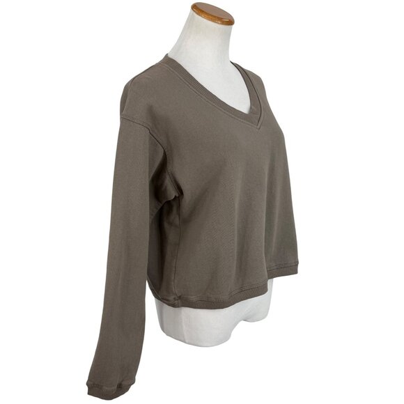 VTG Y2K NWT Cropped Brown V-Neck Sweatshirt | Cottagecore Dark Academia Coquette - Picture 7 of 16